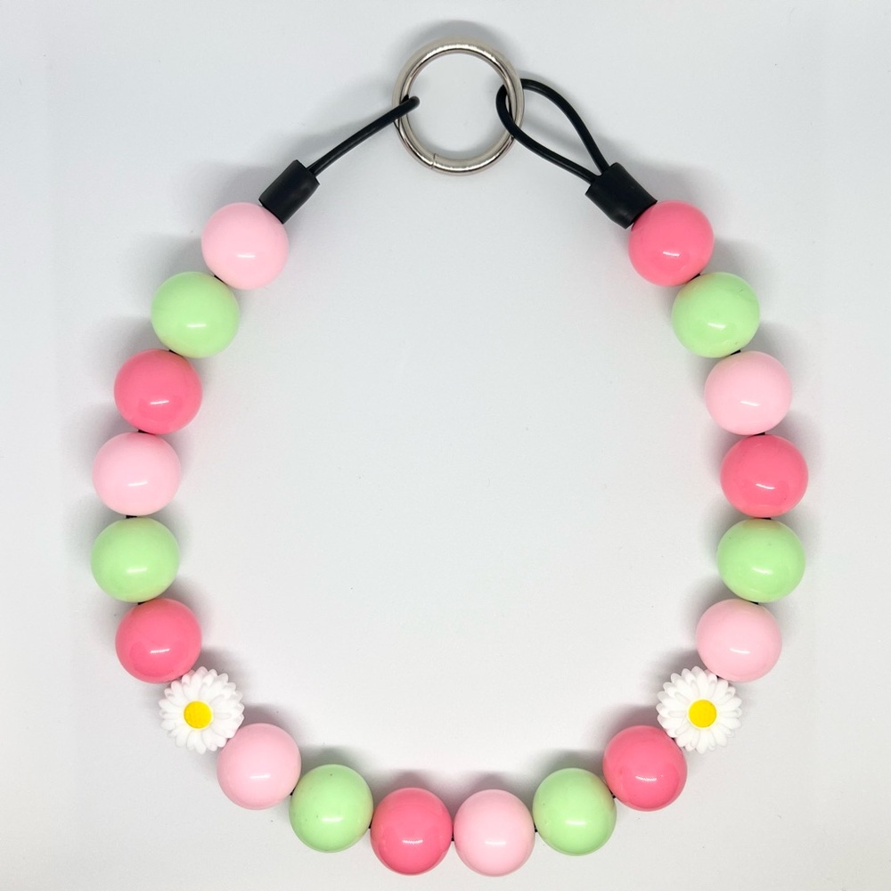Beaded Dog Collar Necklace Size Medium Watermelon & Daisies Pink Green Floral
